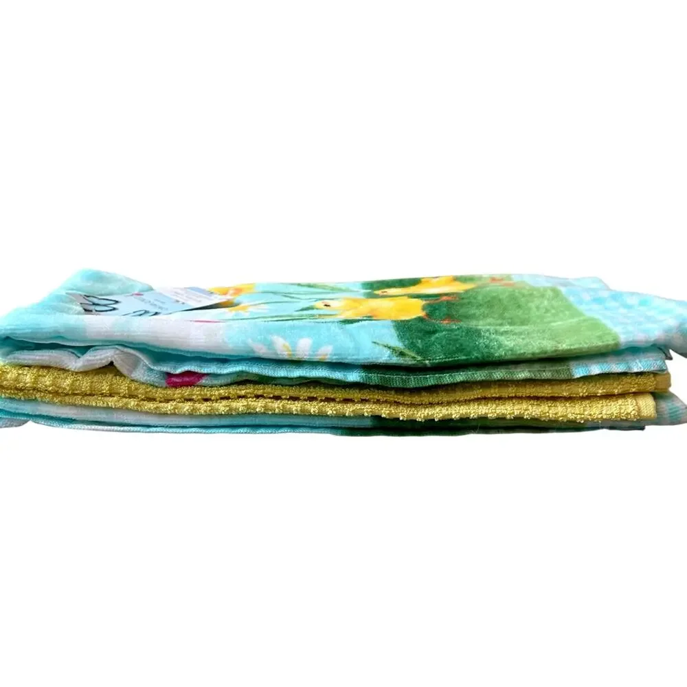 Cynthia Rowley Kitchen Towels Set of 3 Colorful Spring Floral Easter Chicks New